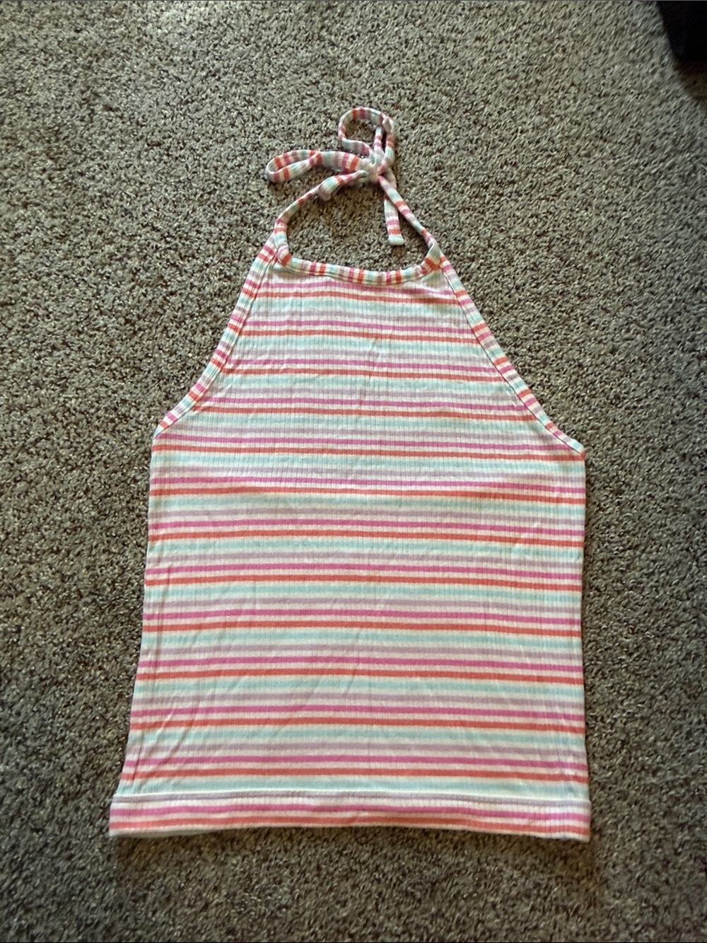 Striped Halter Tank Top in Pink, White & Mint